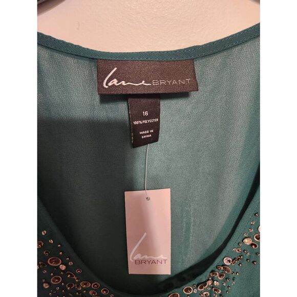 Lane Bryant Size 16 Green Sheer Tank Top Uit Shell Blouse - Picture 3 of 4